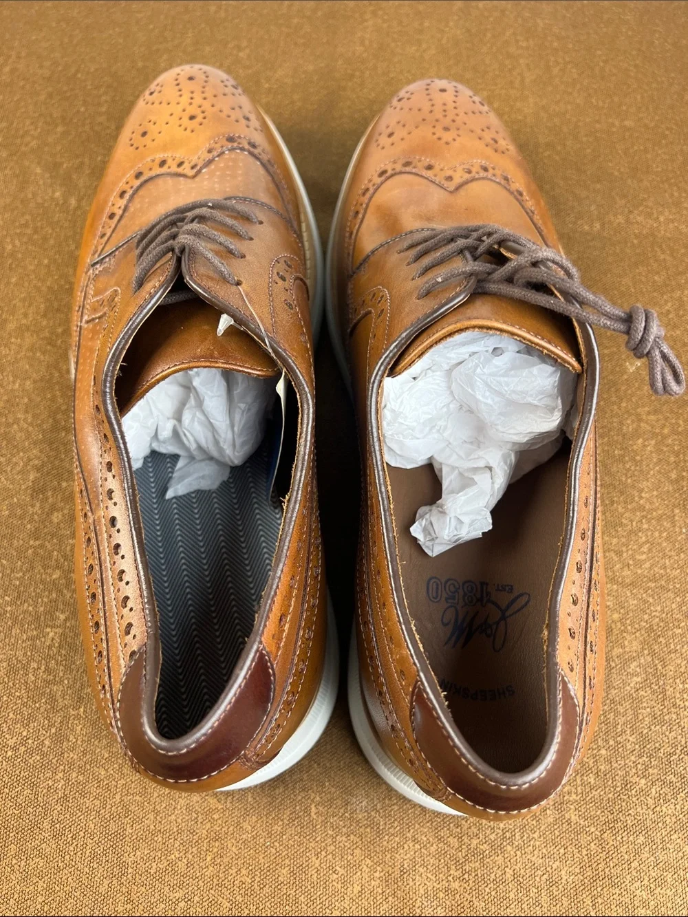 SAMPLE Johnston & Murphy Brown Leather Wingtip Oxfords with White Sole